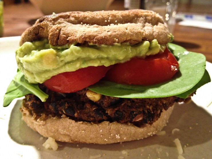 Vegan Black Bean Burger with Avocado Cream